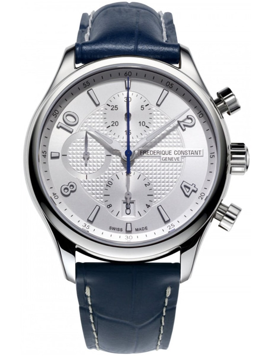 Runabout Chronograph Automatic 42 in Steel - 2888 pieces on Blue Alligator Leather Strap with Silver Dial