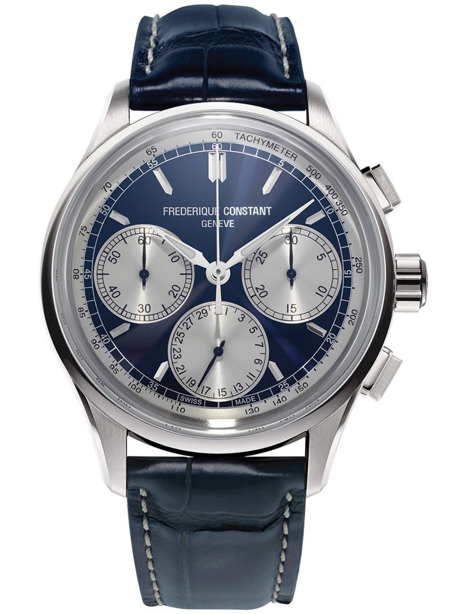 Manufacture Flyback Chronograph 42 in Steel on Blue Alligator Leather Strap with Navy Dial