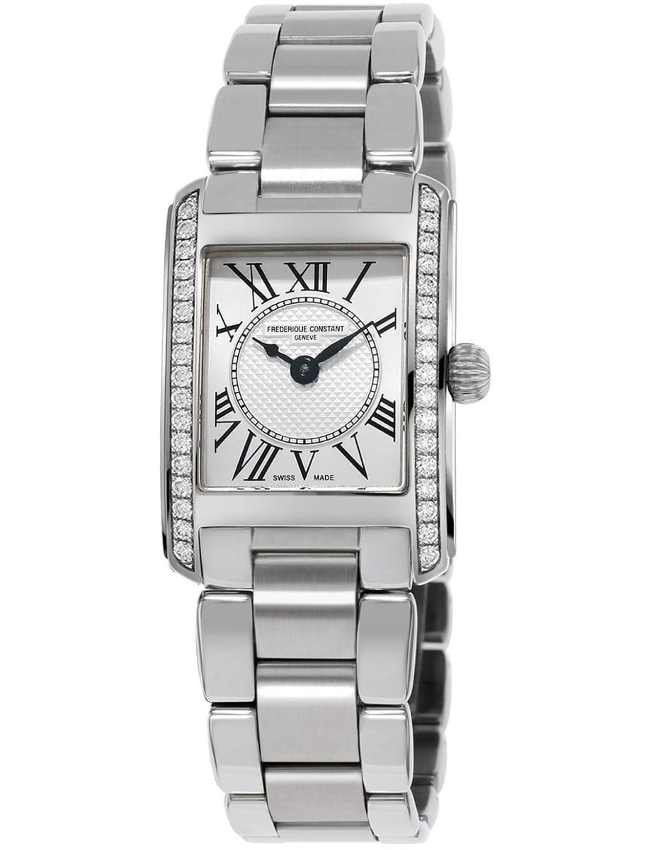 Square Ladies 30 in Steel with Partial Diamond Bezel on Steel Bracelet with Silver Dial