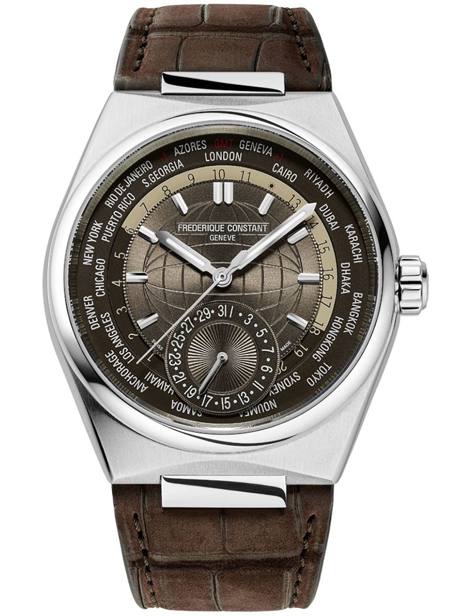 Highlife Worldtimer 41 in Steel on Brown Leather Strap with Brown  Dial