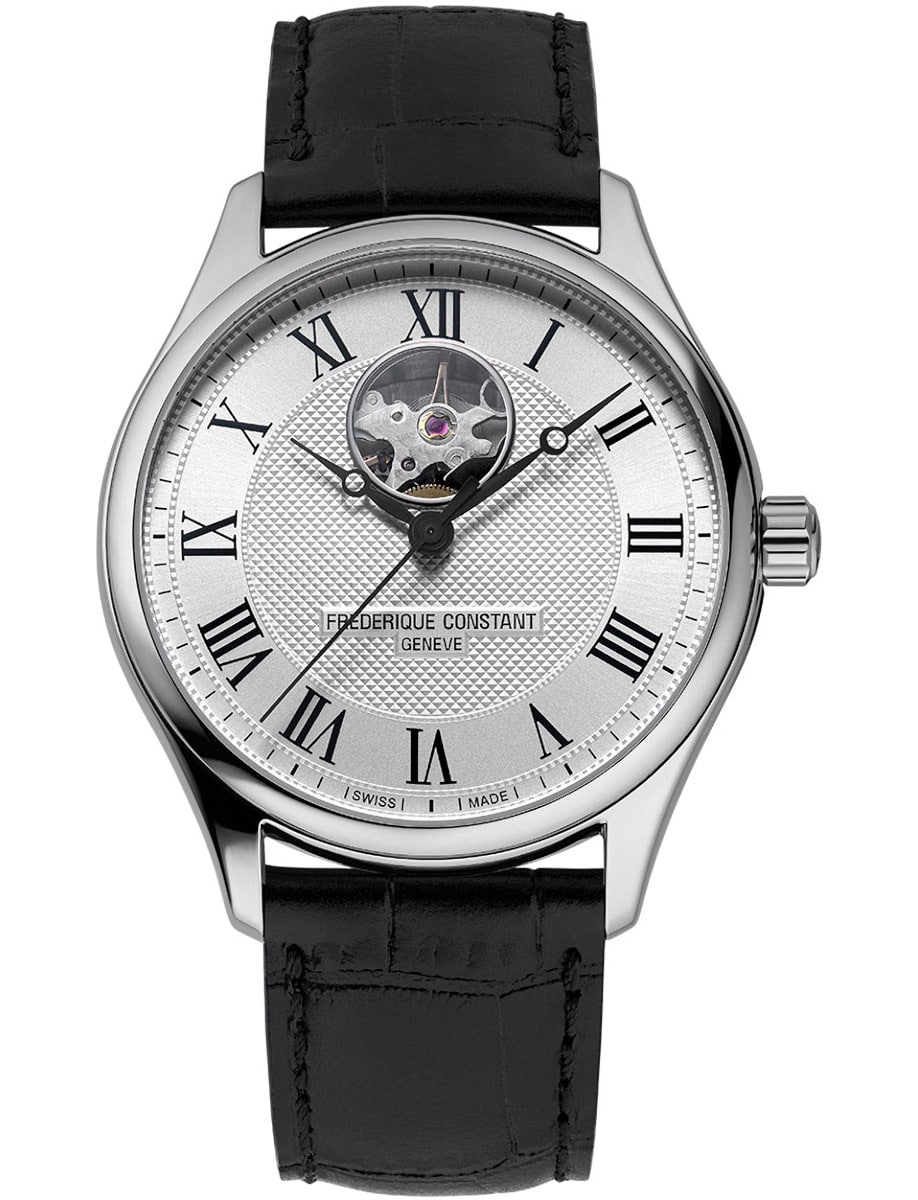 Classics Gents Heart Beat Automatic in Steel on Black Calf Leather Strap with Silver Clous de Paris Guilloche Dial