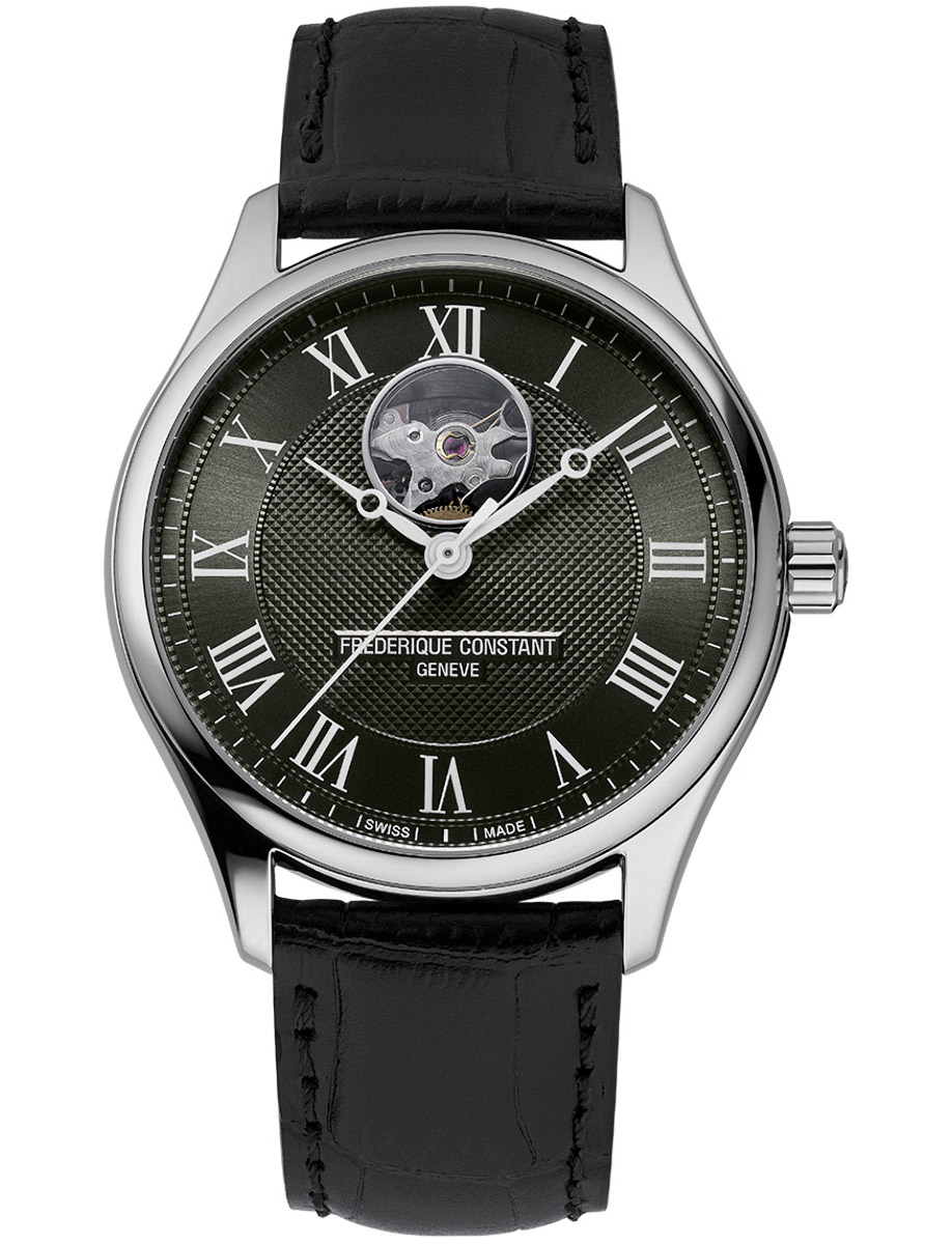 Classics Gents Heart Beat Automatic in Steel on Black Calf Leather Strap with Black Clous de Paris Guilloche Dial