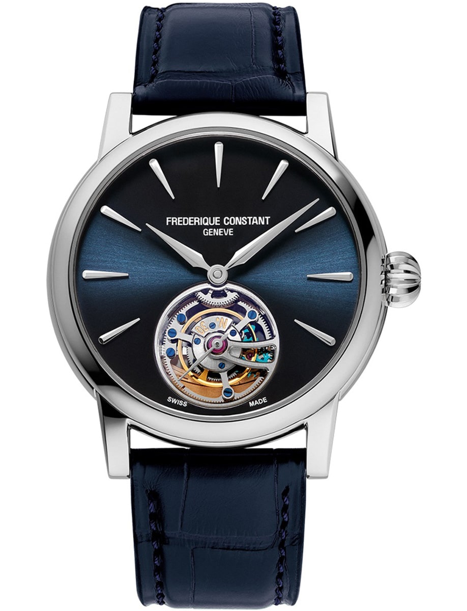 Classic Tourbillon 39mm in Steel - L.E 350 pcs on Blue Alligator Leather Strap with Sunray Blue Dial