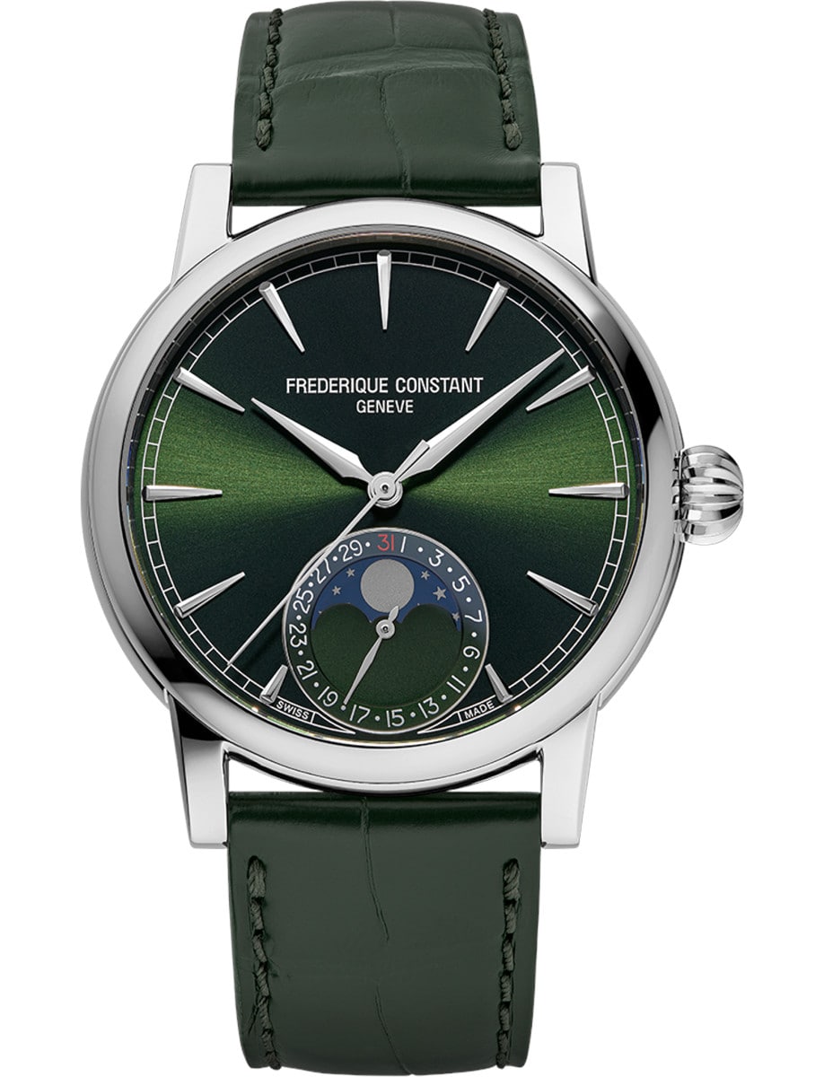 Classic Moonphase Date 40mm in Steel on Green Alligator Leather Strap with Green Dial