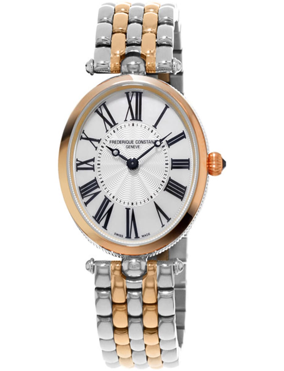 Art Deco Oval 30mm in Steel with Rose Gold Bezel on Steel and Rose Gold Bracelet with Silver Dial