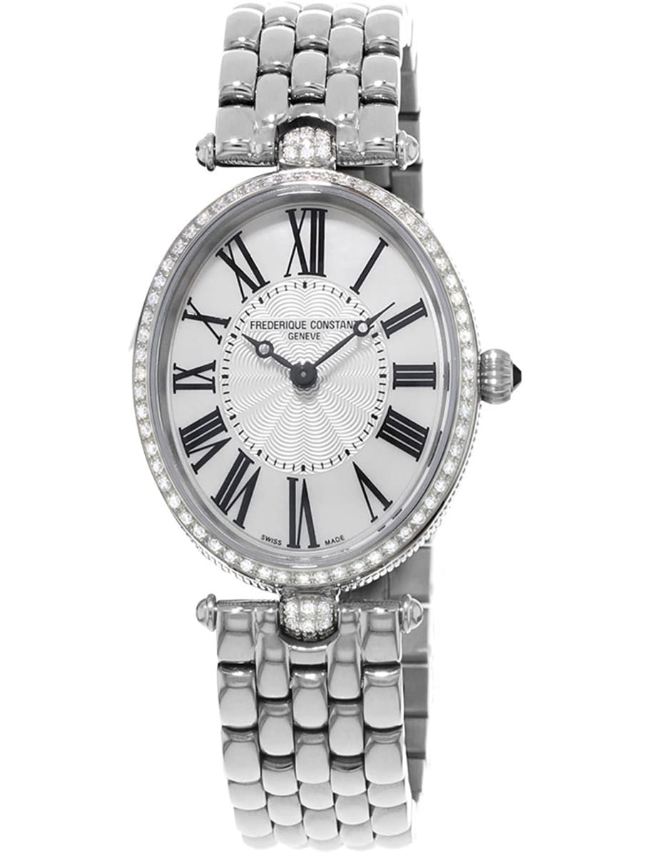 Art Deco Oval 30mm in Steel with Diamond Bezel on Steel Bracelet with Silver Dial