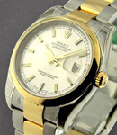 Datejust 36mm in Steel with Yellow Gold Smooth Bezel on Steel and Yellow Gold Oyster Bracelet with Silver Stick Dial