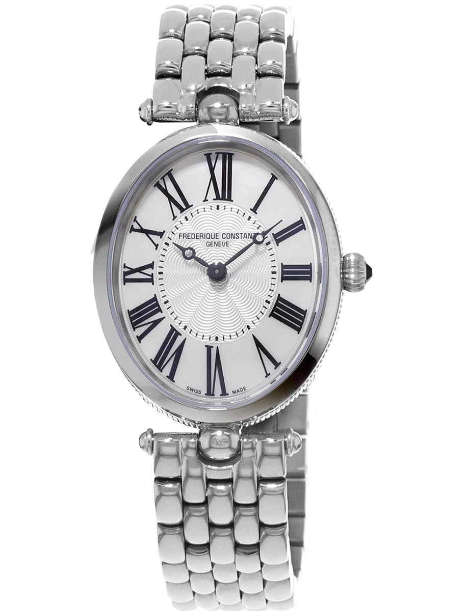 Art Deco Oval 30mm in Steel on Steel Bracelet with Silver Guilloche Dial