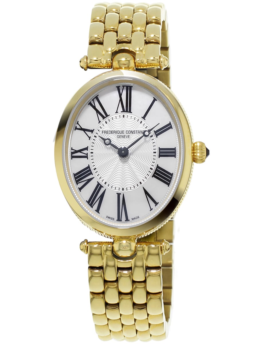 Art Deco Oval 30mm in Yellow Gold Plated Steel on Yellow Gold Plated Steel Bracelet with Mother-of-Pearl Dial