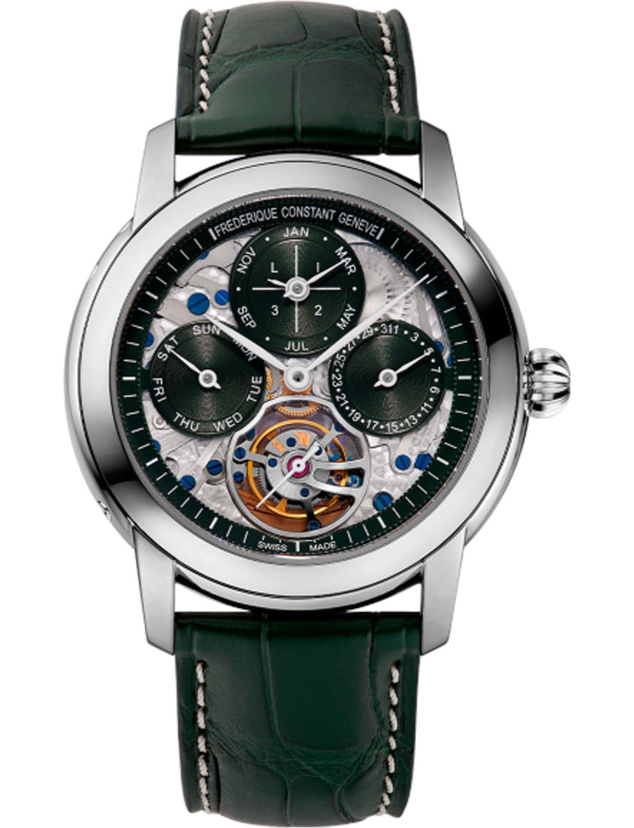 Perpetual Calendar Tourbillon 42mm in Steel - L.E 10 Pieces on Green Alligator Leather Strap with Green Dial