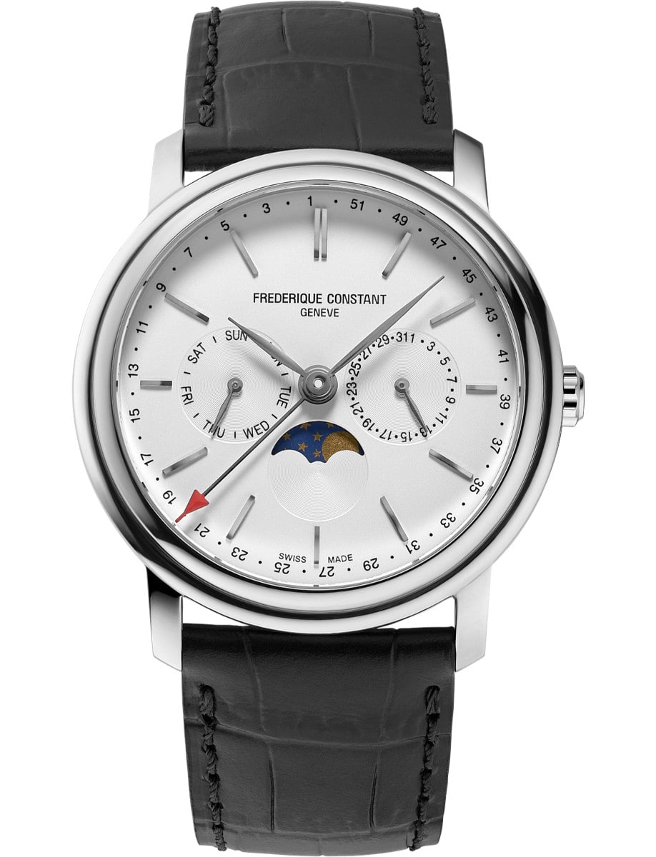 Classics Gents Index Business Timer 40mm in Steel on Black Leather Strap with Silver Dial