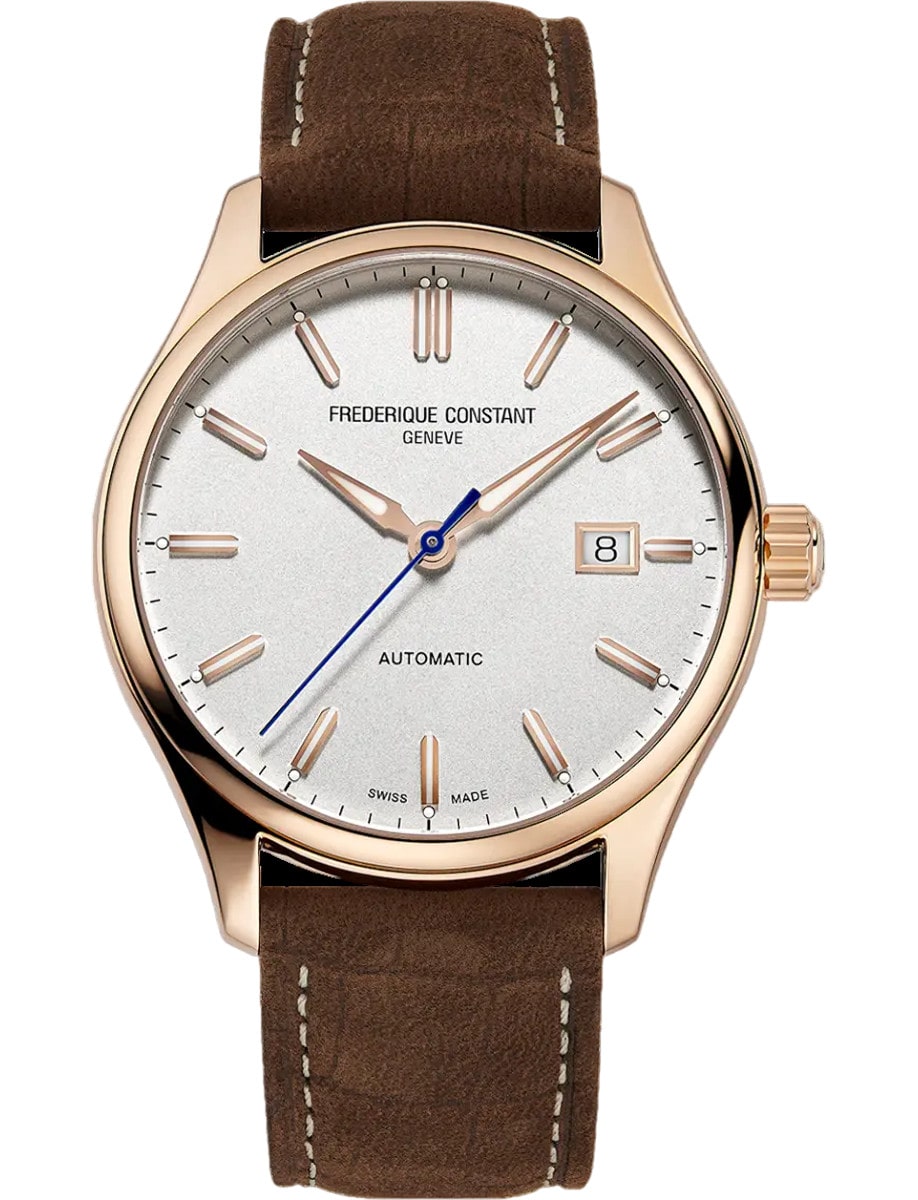 Classics Gents Index Automatic 40mm in Rose Gold Plated Steel on Brown Calf Leather Strap with Silver Matte Dial