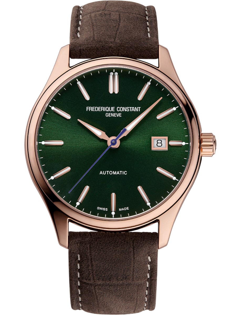 Classics Gents Index Automatic 40mm in Rose Gold Plated Steel on Brown Calf Leather Strap with Green Dial