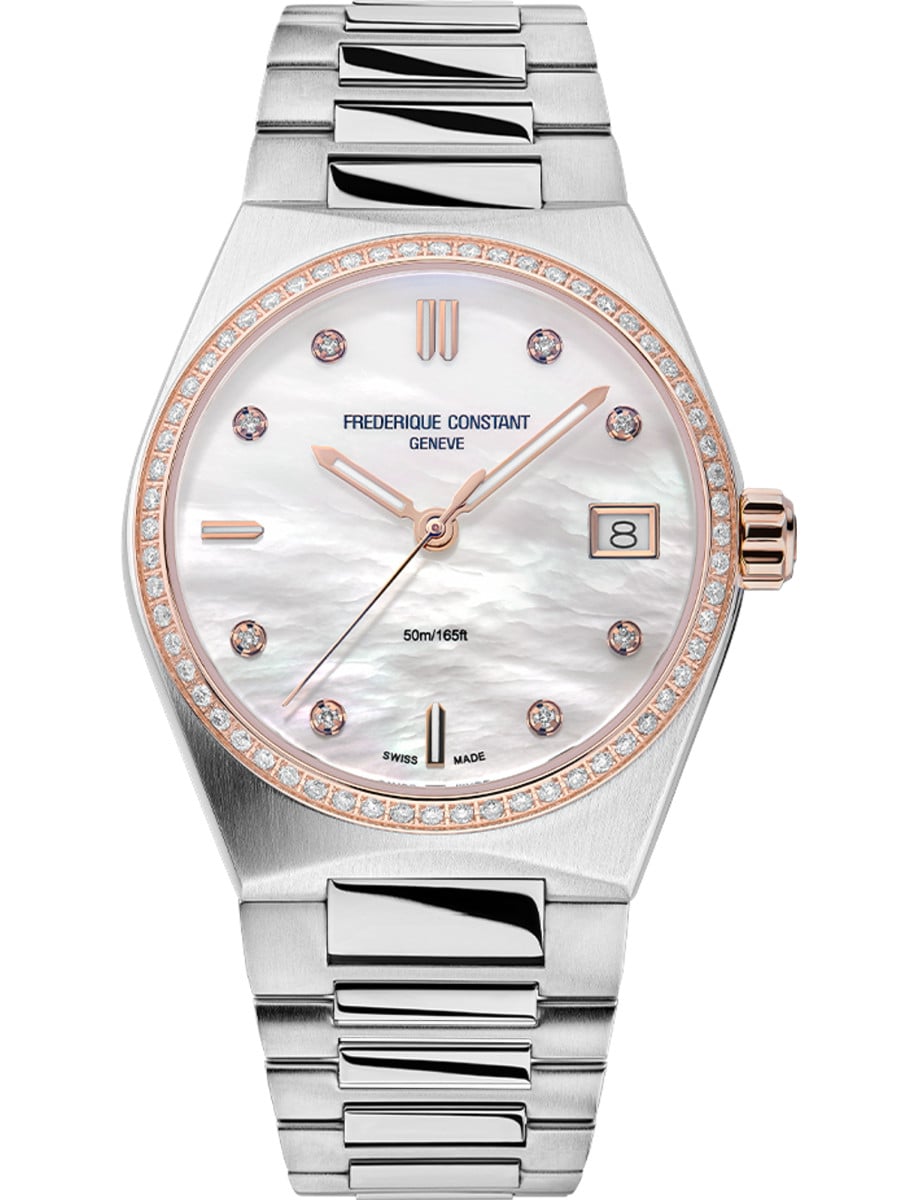 Highlife Ladies Quartz 31mm in Steel with Rose Gold Bezel on Steel Bracelet with White MOP Diamond Dial