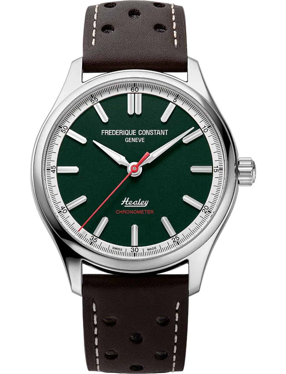 Vintage Rally Healey Automatic Cosc 40mm in Steel - Limited Edition 1888 pieces on Brown Calf Leather Strap with Green Matt Dial