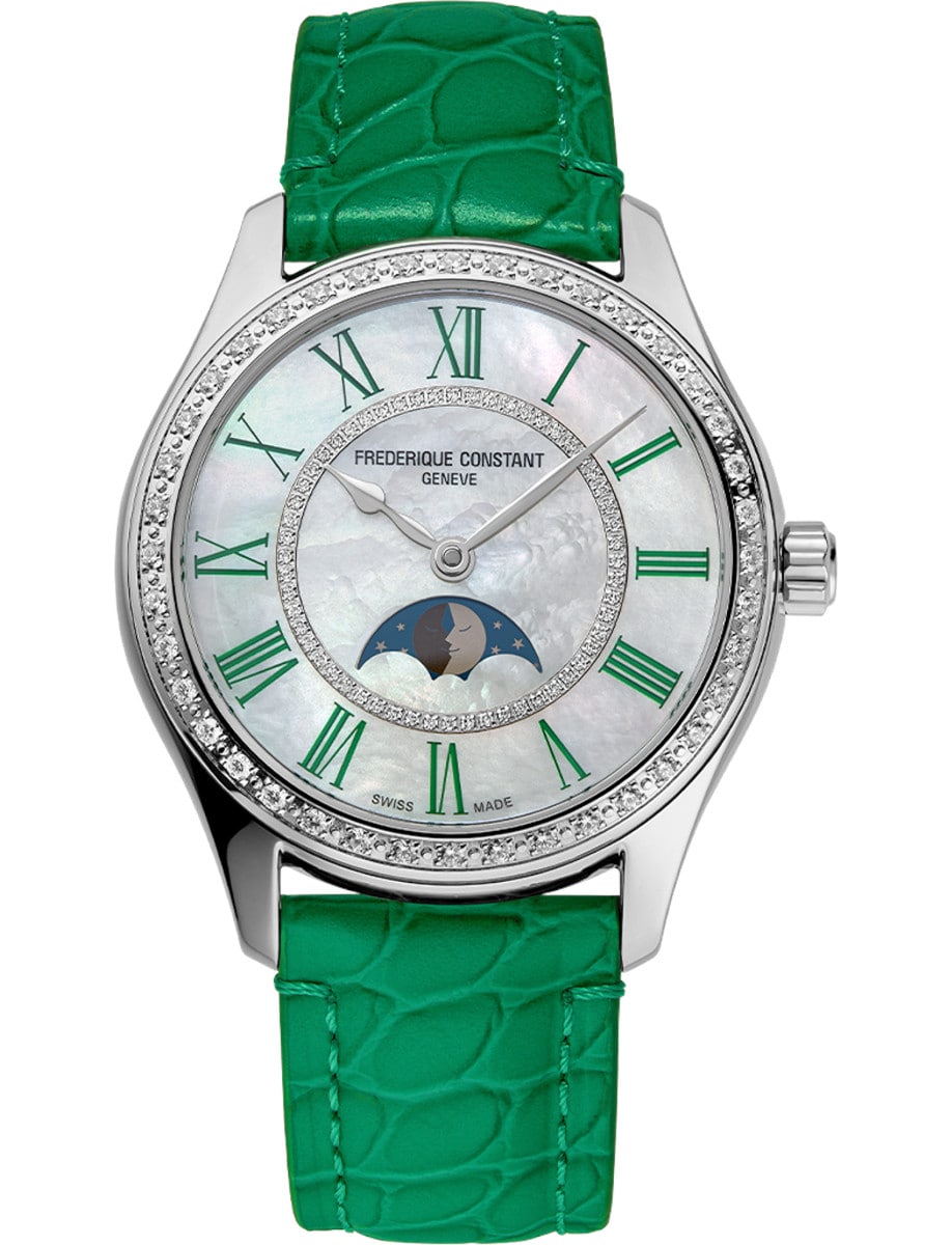 Classics Gents Elegance Luna 36mm in Steel with Diamond Bezel on Green Crocodile Leather Strap with Mother of Pearl Dial