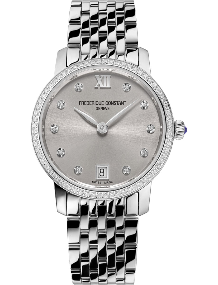 Classics Slimline Ladies 30mm in Steel with Diamond Bezel on Steel Bracelet with Beige Diamond Dial
