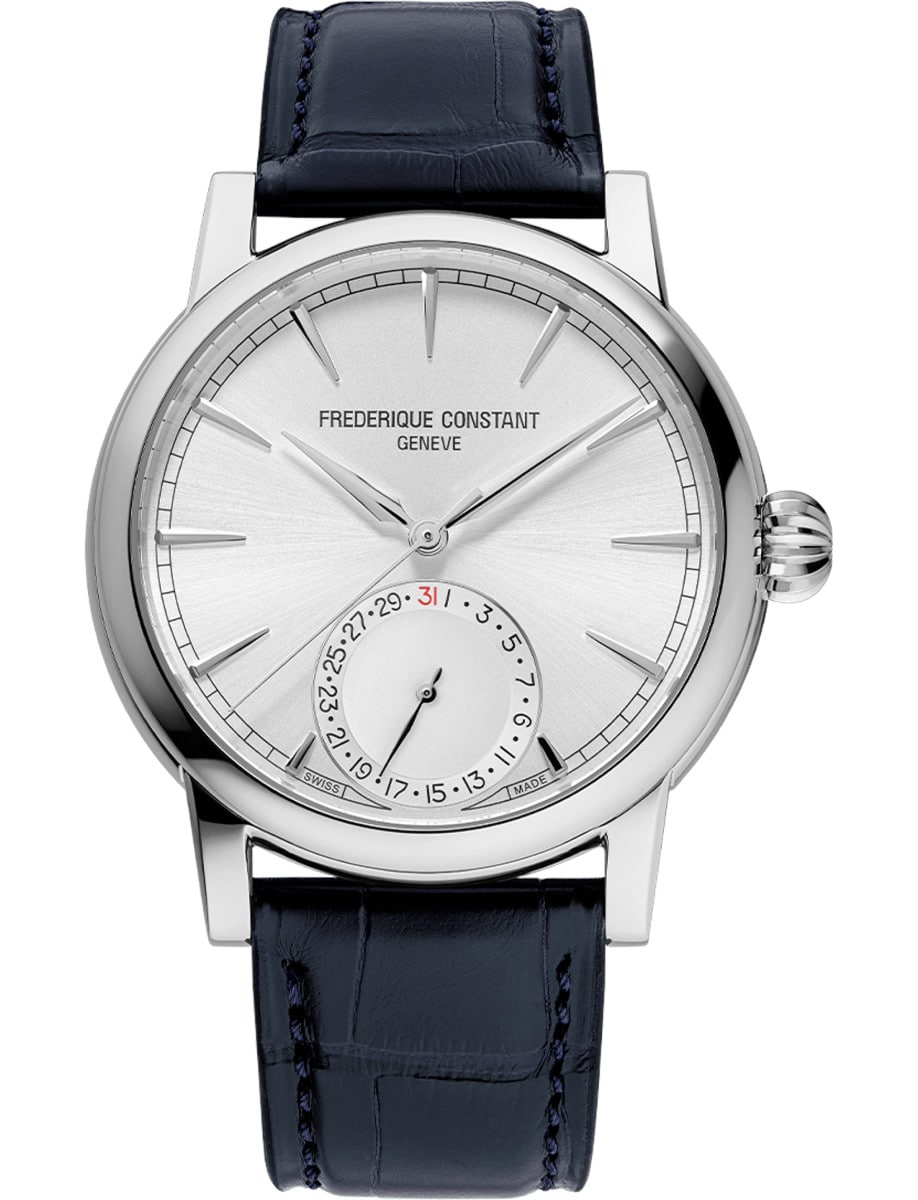 Classic Date 40mm in Steel on Blue Alligator Leather Strap with Silver Dial