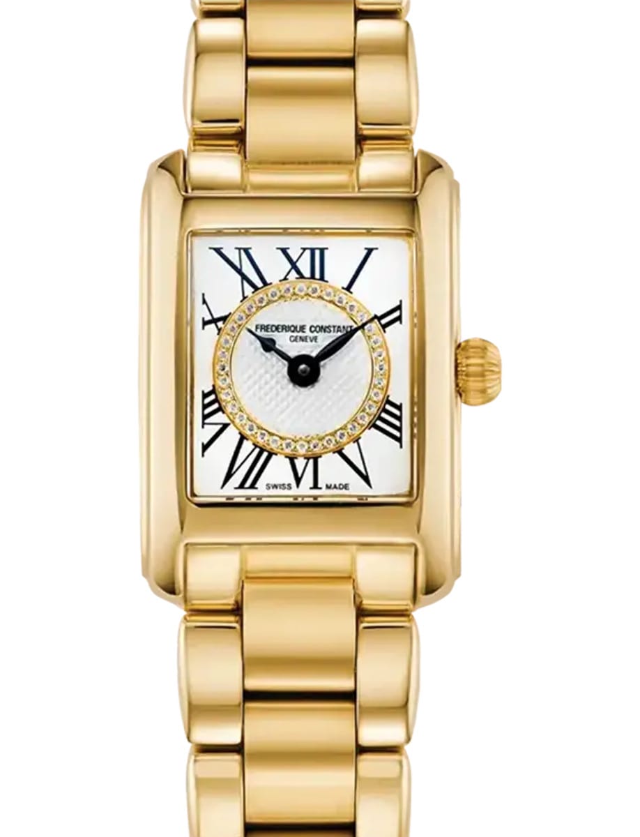 Square Ladies 23mm in Yellow Gold Plated Steel on Yellow Gold Plated Steel Bracelet with Silver Dial