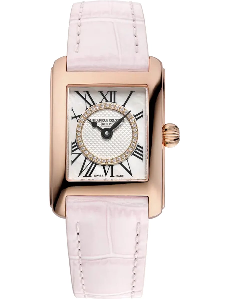 Square Ladies 23mm in Rose Gold Plated Steel on Pink Calf Leather Strap with Silver Dial