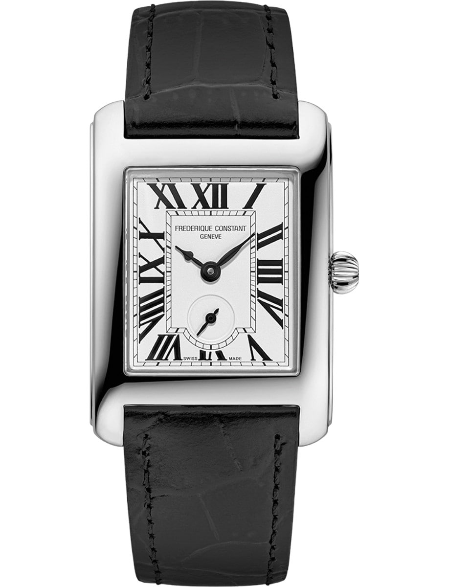 Square Ladies 25mm in Steel on Black Leather Strap with Silver Dial