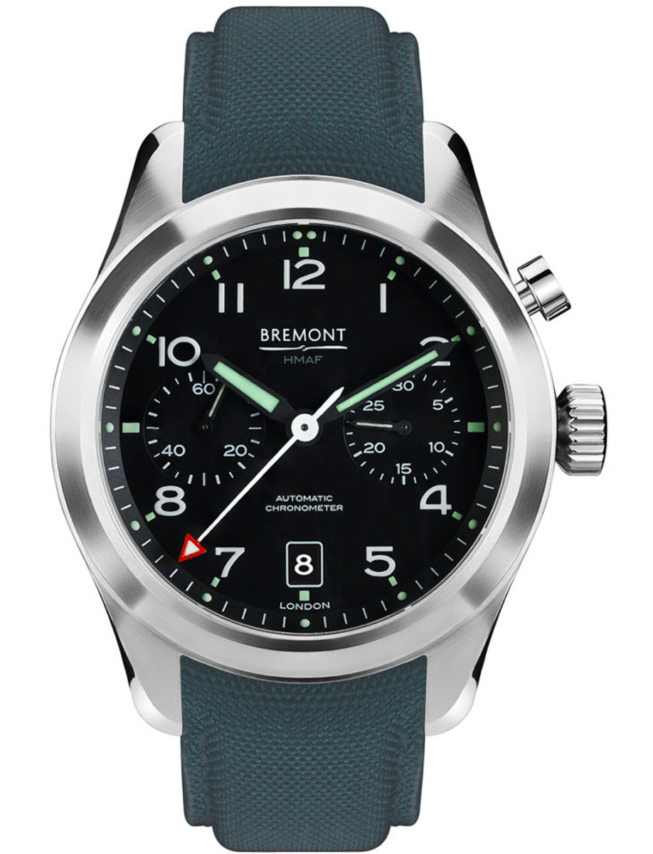 Armed Forces Arrow 42mm in Polished Steel on RAF Blue Sailcloth Strap with Black Dial