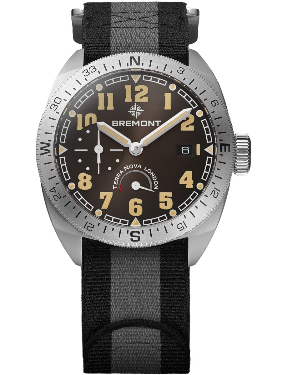 Terra Nova 40.5 Turning Bezel in Steel on Black & Grey Fabric Strap with Black Dial