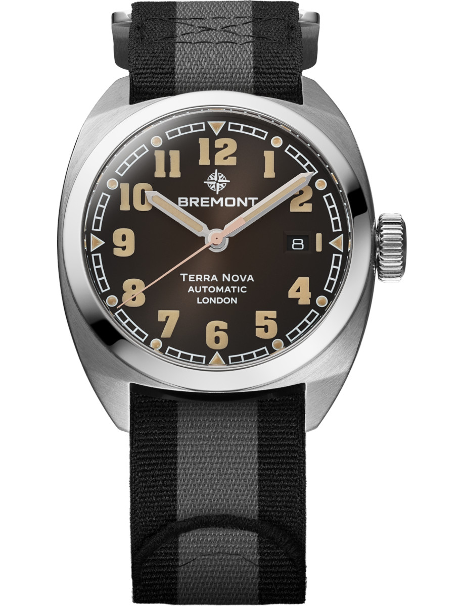 Terra Nova 40.5 Date in Steel on Black & Grey Fabric Strap with Black Dial
