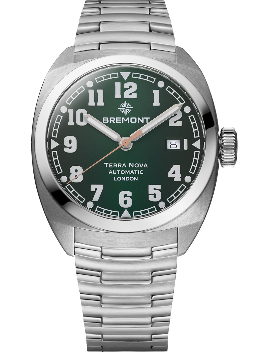 Terra Nova 40.5 Date in Steel on Steel Bracelet with Green Dial