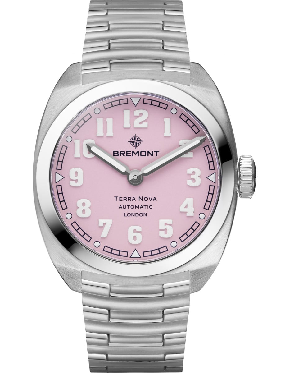 Terra Nova 38 in Steel on Steel Bracelet with Pink Dial