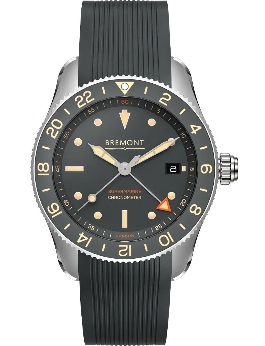 Supermarine Ocean Specialised GMT Diver 40mm in Steel with Grey Ceramic Bezel on Grey Rubber Strap with Grey Dial - Limited Edition 400 pieces