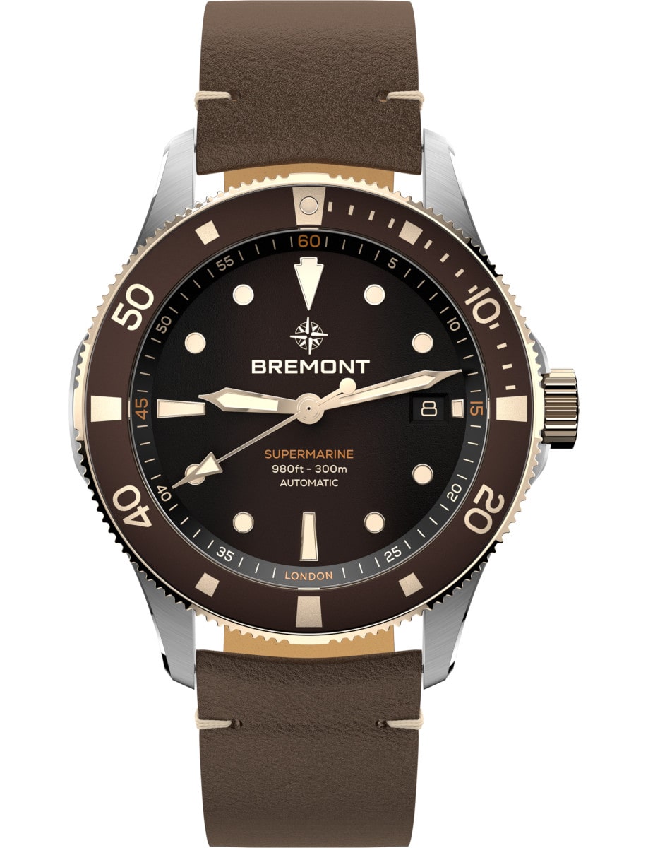 Supermarine 300M Date 40mm in Steel on Brown Leather Strap with Brown Dial