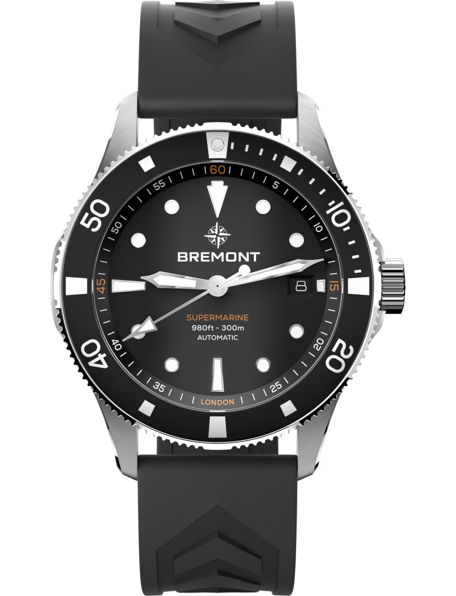 Supermarine 300M Date 40mm in Steel on Black Rubber Strap with Black Dial