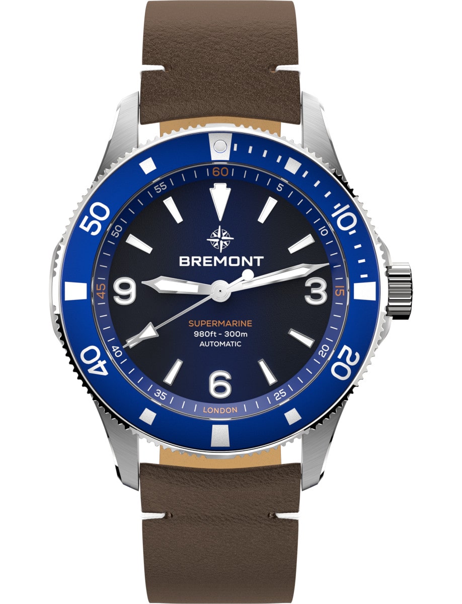 Supermarine 300M 40mm in Steel on Brown Leather Strap with Blue Dial