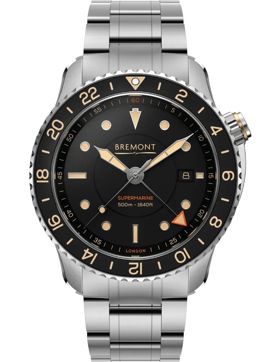 Supermarine S502 43mm in Steel with Black Ceramic Bezel on Steel Bracelet with Black Dial