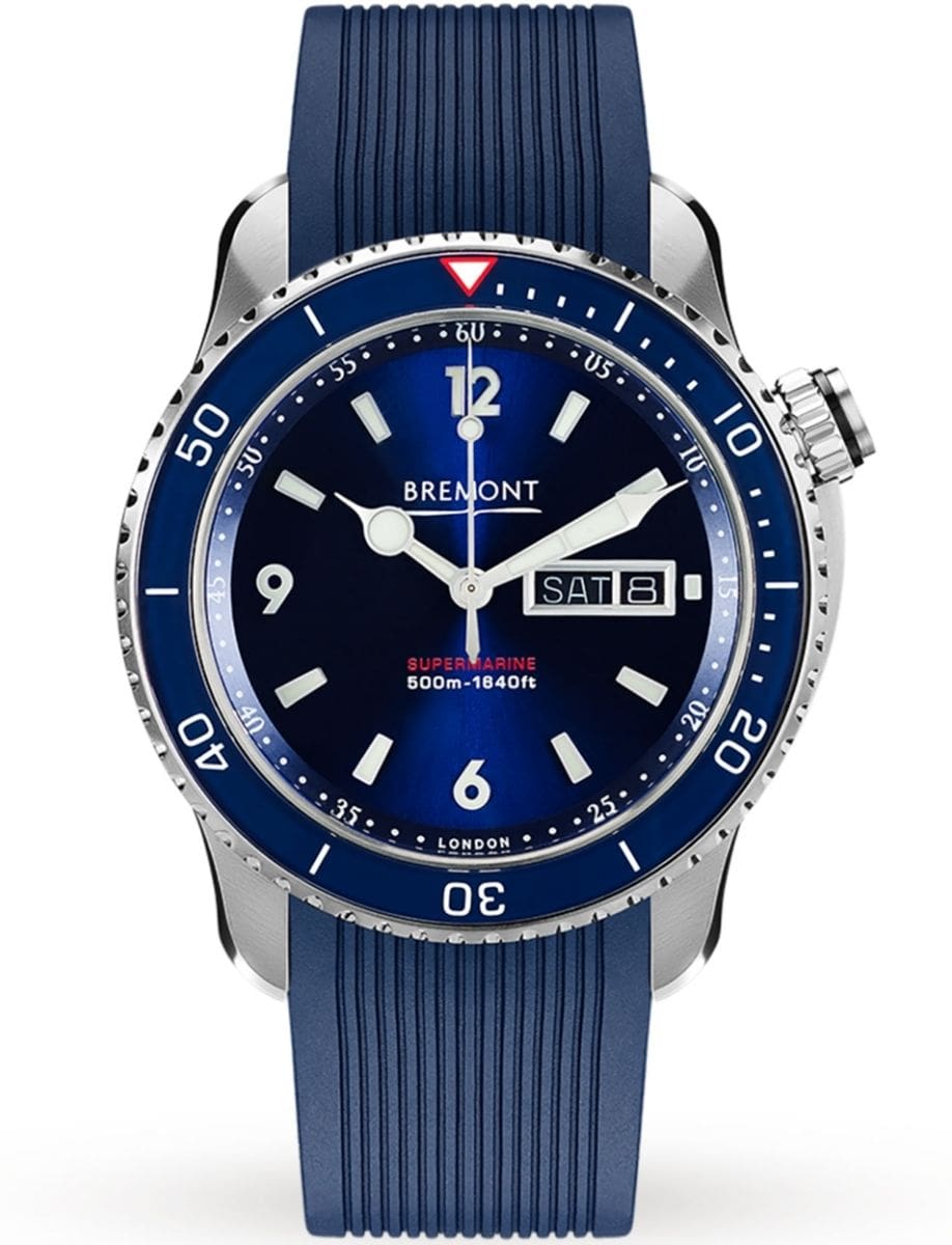 Supermarine S500 43mm in Steel on Blue Integrated Rubber Strap with Blue Dial
