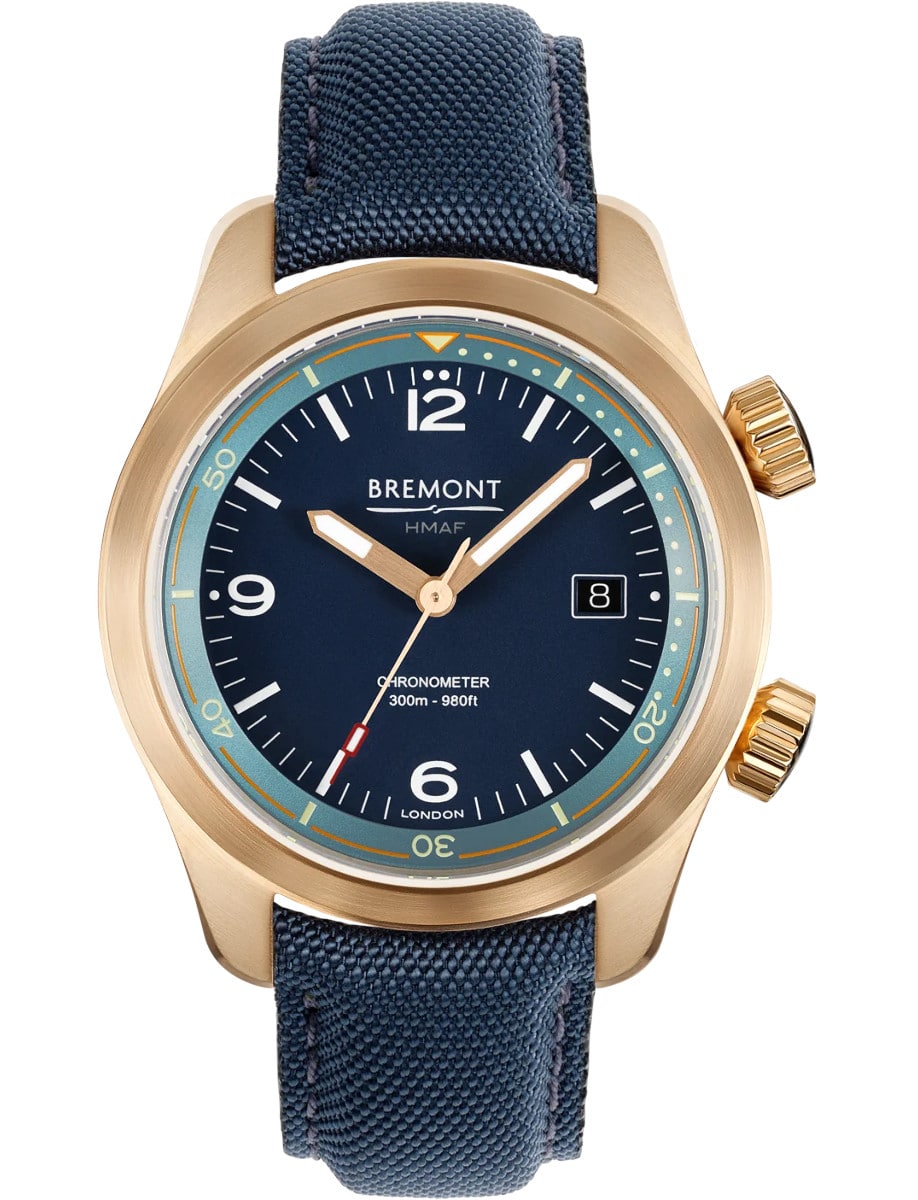 Armed Forces Argonaut 42mm in Bronze on Blue Sailcloth Fabric Strap with Blue Dial