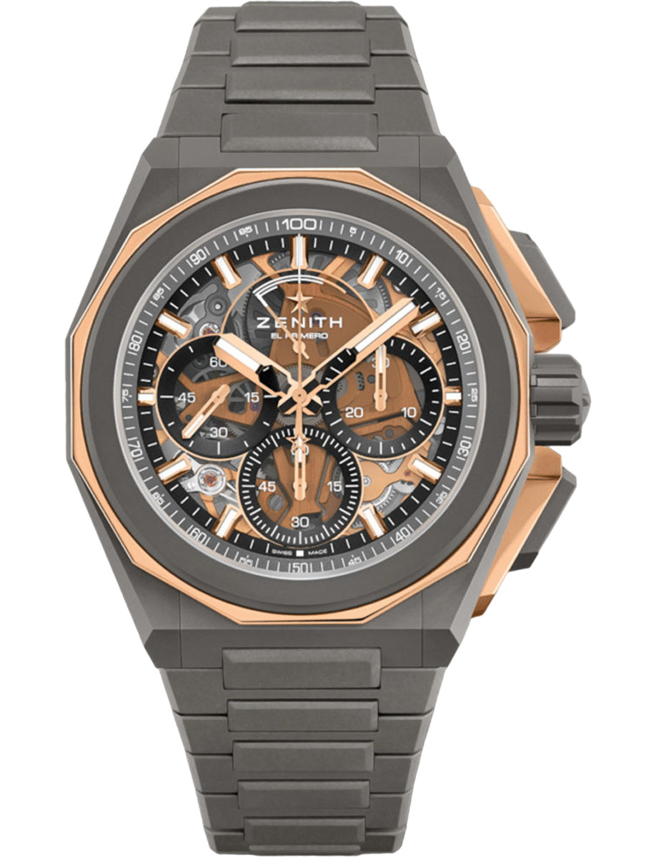 Defy Extreme 45mm in Microblasted Titanium with Rose Gold on Microblasted Titanium Bracelet with Skeleton Dial