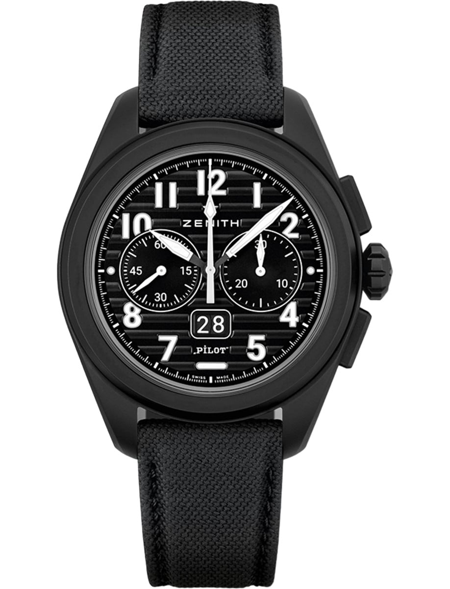 Pilot Big Date Flyback 42.5 in Black Ceramic on Black Fabric Strap with BlackDial