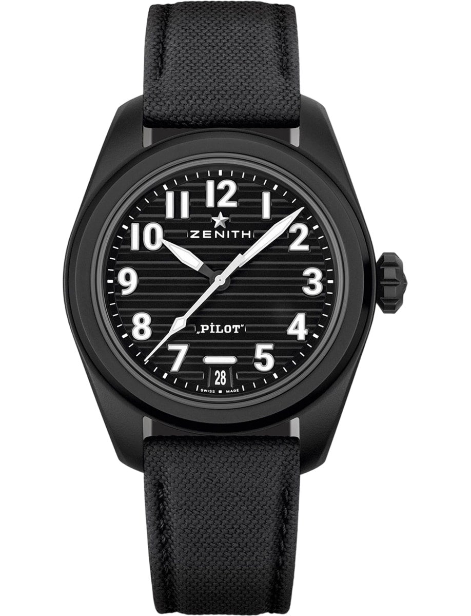 Pilot Automatic 40 in Black Ceramic on Black Fabric Strap with Black Dial