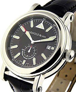Chronometer H.M.S.40mm Automatic in Steel on Black Crocodile Leather Strap with Black Guilloche Dial