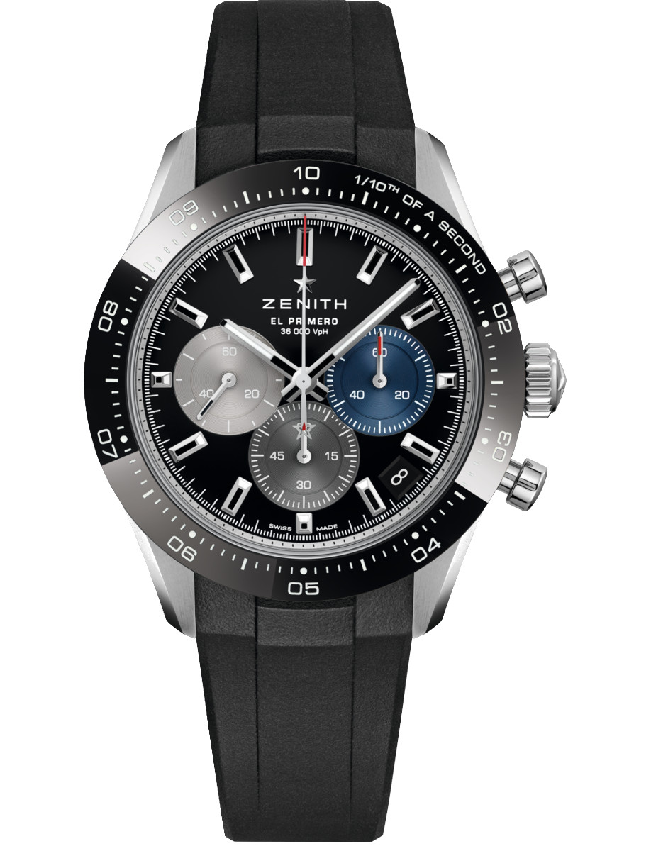 Chronomaster Sport 41mm in Steel with Black Bezel on Black Rubber Strap with Black Dial