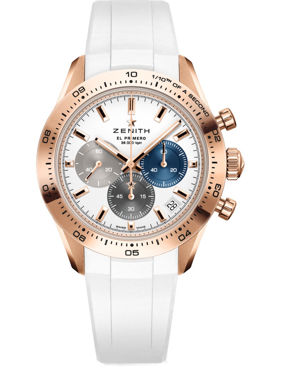 Chronomaster Sport 41mm in Rose Gold on White Rubber Strap with White Dial