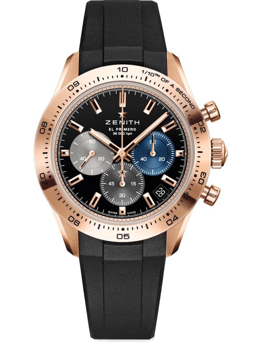 Chronomaster Sport 41mm in Rose Gold on Black Rubber Strap with Black Dial