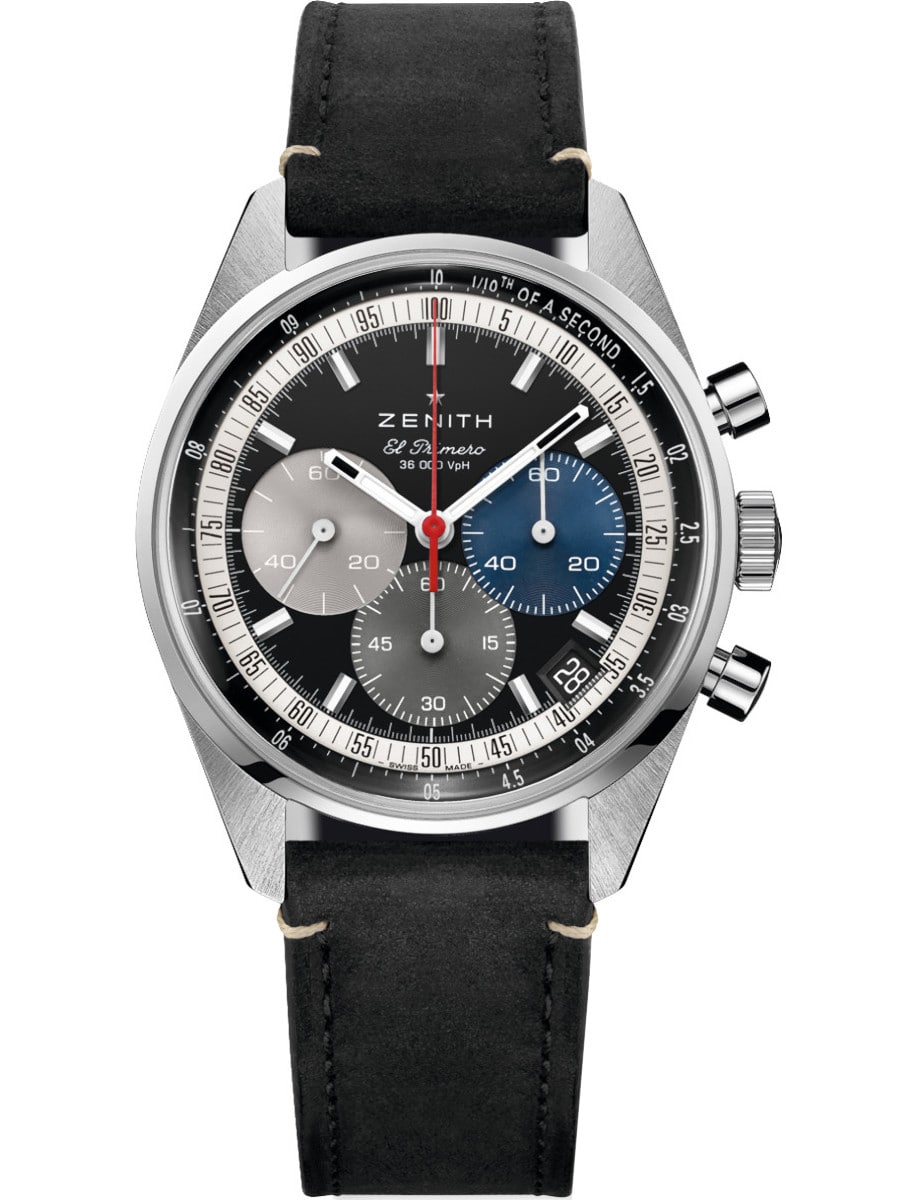 Chronomaster Chronograph 38mm in Steel on Black Calfskin Leather Strap with Black Dial