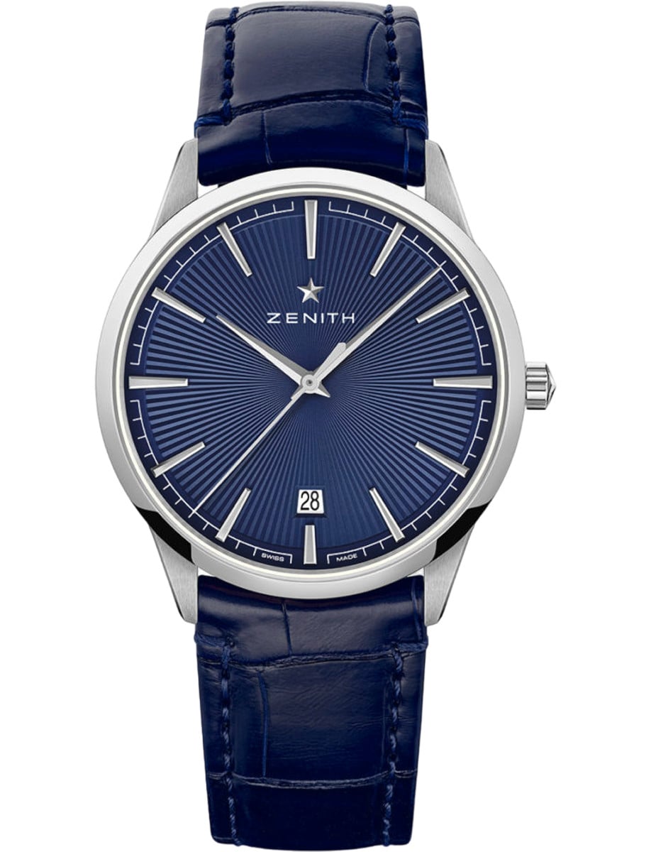 Elite Classic 40.5mm in Steel on Blue Alligator Leather Strap with Blue Sunray Dial