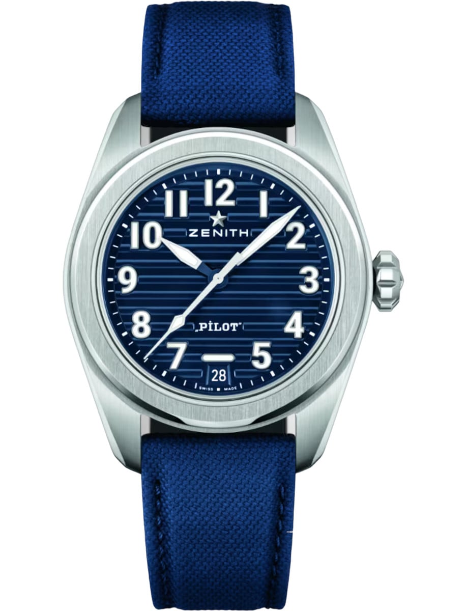 Pilot Automatic 40mm in Steel on Blue Fabric Strap with Blue Dial