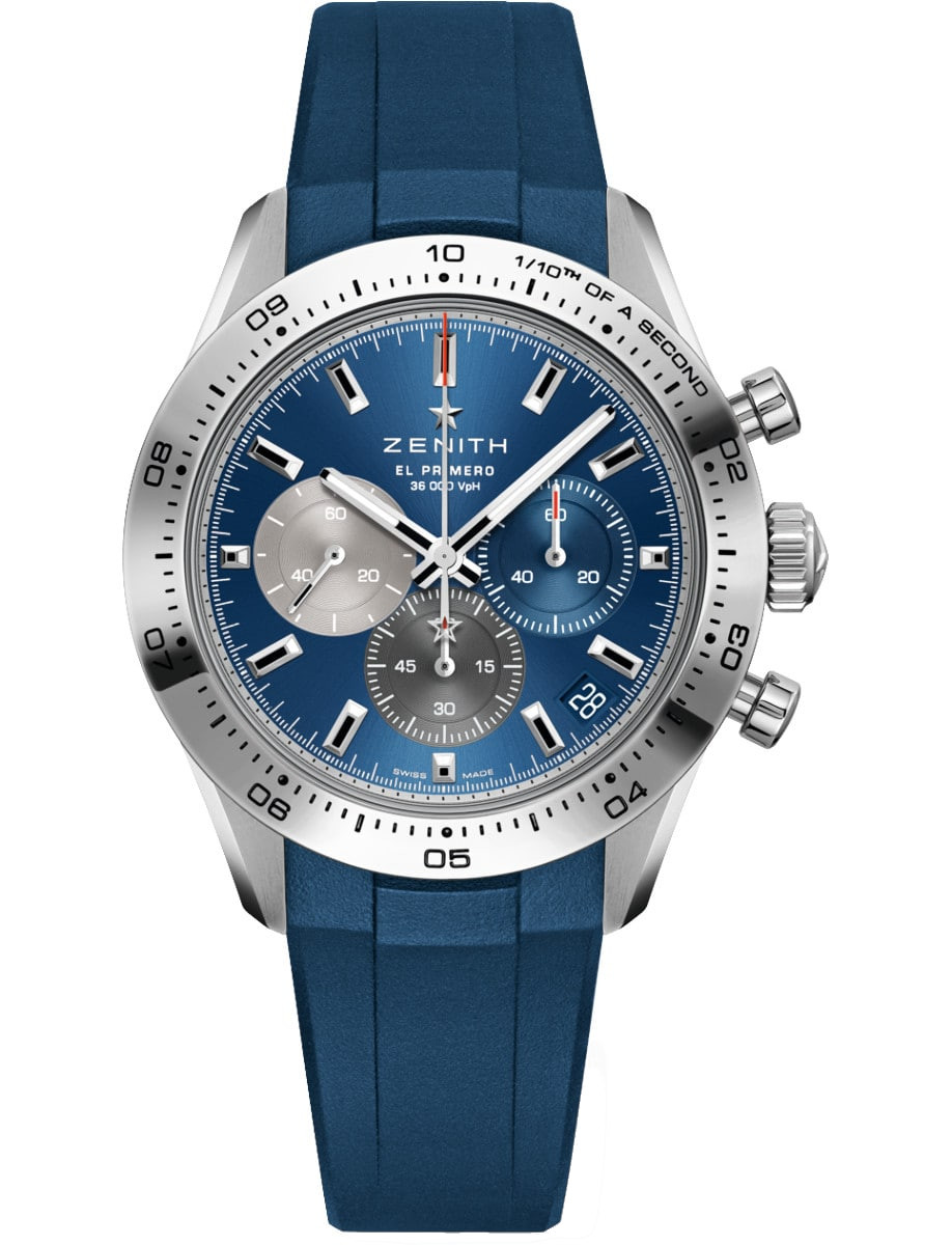 Chronomaster Sport 41mm in Steel on Blue Rubber Strap with Blue Dial