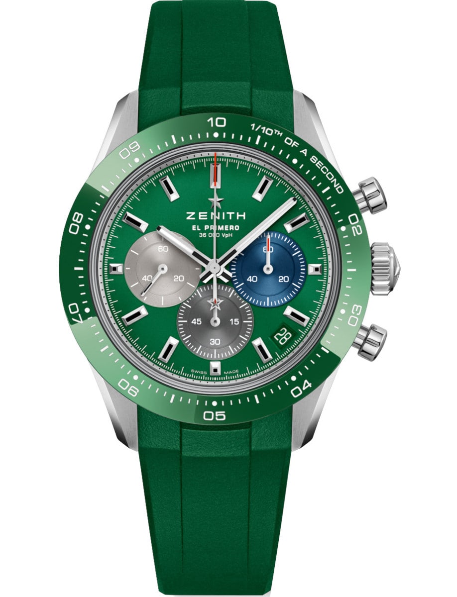 Chronomaster Sport 41mm in Steel with Green Ceramic Bezel on Green Rubber Strap with Green Dial