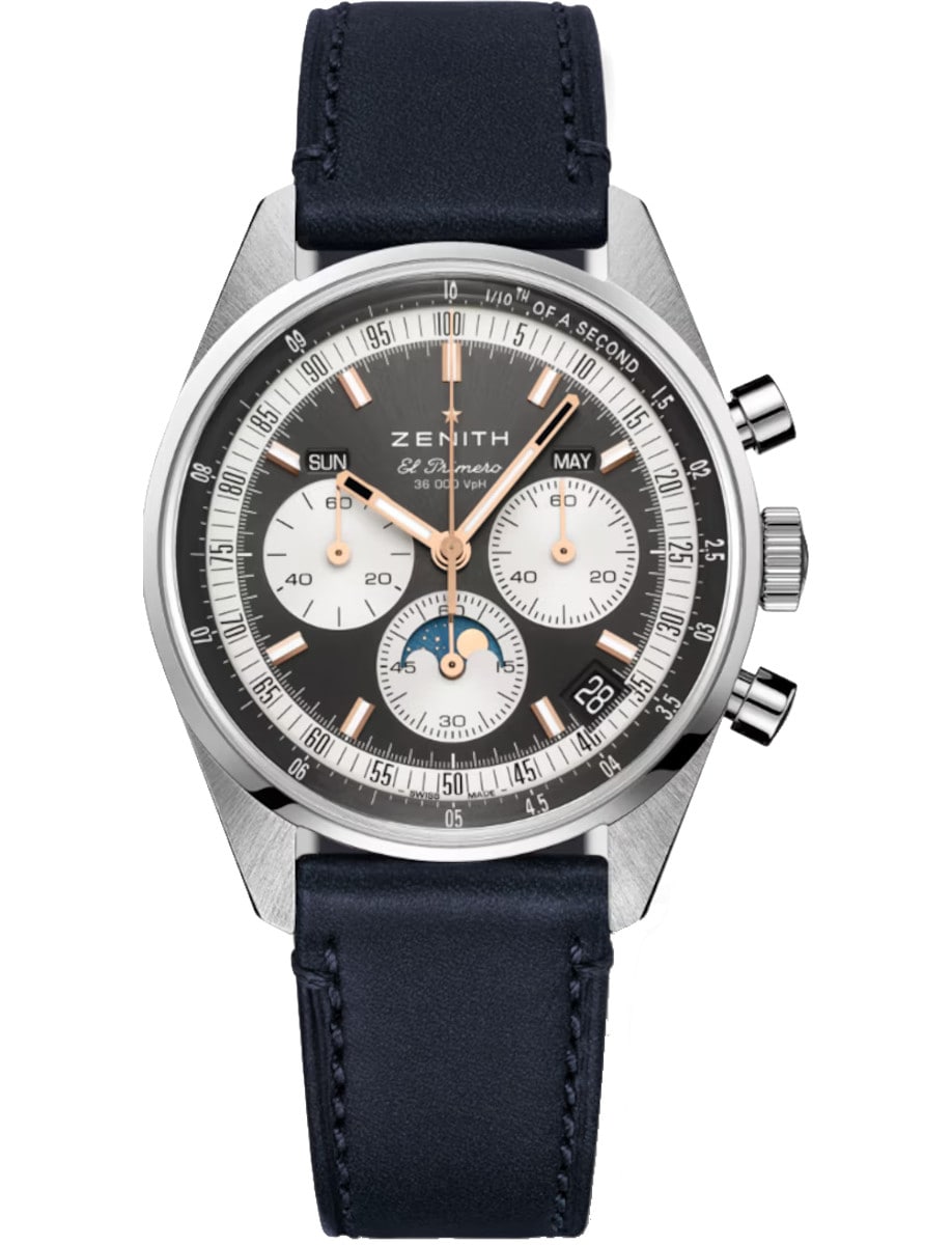 Chronomaster Original 38mm in Steel on Blue Calfskin Leather Strap with Grey Dial